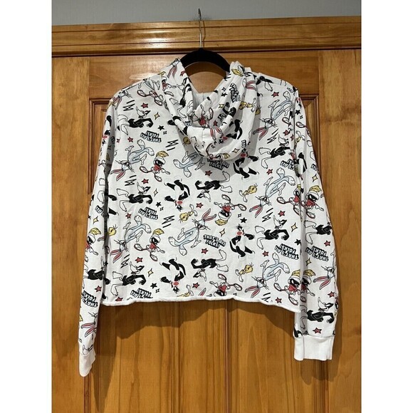 Looney Tunes Juniors Cropped Hoodie Sweatshirt Size XL Taz Tweety Bugs Bunny - Picture 4 of 7